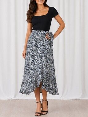 👚 Max Studio XS Floral Wrap Maxi Skirt | Asymmetrical Hem Boho Chic | EUC